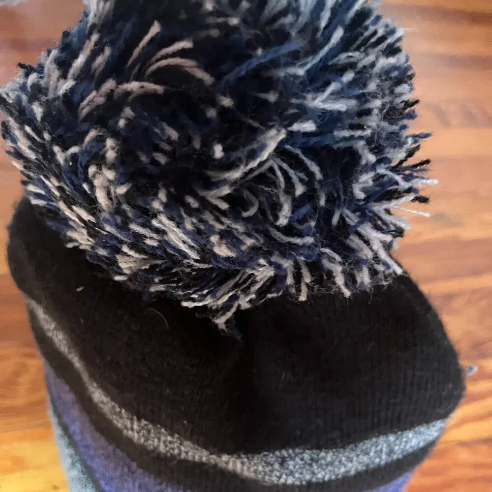 Capelli New York Youth Beanie Hat Blue Black Gray Pom Pom